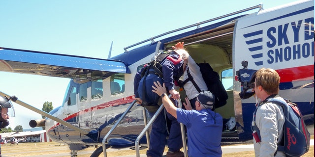 Enjoying the day with family and new friends, Williamson bravely boarded a Skydive Snohomish plane.
