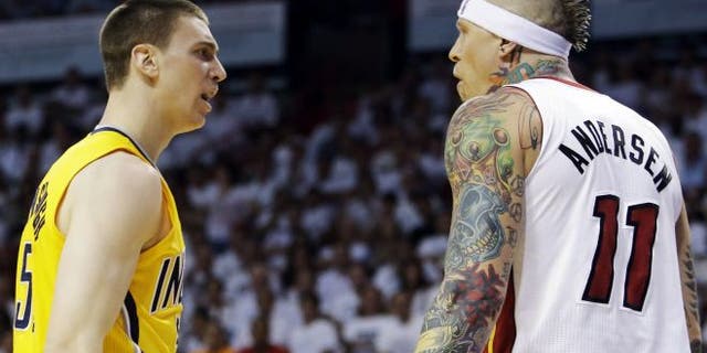 Chris Andersen, right, playing for the Miami Heat in the 2013 NBA playoffs (AP Photo)