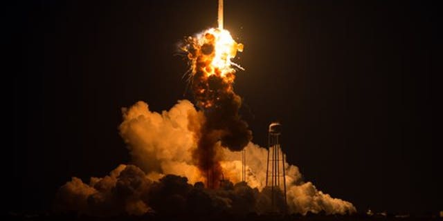This Tuesday Oct 28, 2014 photo provided by NASA shows the Orbital Antares rocket, after it suffered a catastrophic anomaly moments after launch at NASAs Wallops Flight Facility in Virginia. The Cygnus spacecraft was filled with supplies slated for the International Space Station, including science experiments, experiment hardware, spare parts, and crew provisions. (Joel Kowsky/NASA via AP)