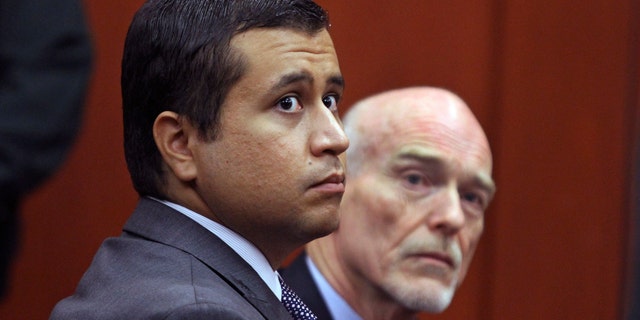 George Zimmerman, left, and attorney Don West at the Seminole County Criminal Justice Center in Sanford, Fla.