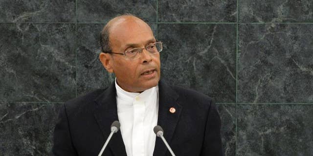 Tunisian president Mohamed Moncef Marzouki addresses the UN General Assembly at the UN headquarters in New York, on September 26, 2013