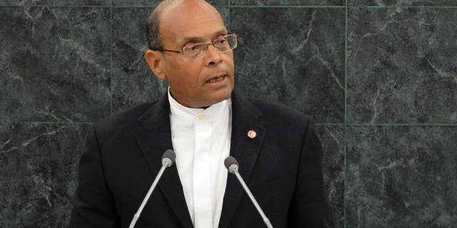 Tunisian president Mohamed Moncef Marzouki addresses the UN General Assembly at the UN headquarters in New York, on September 26, 2013