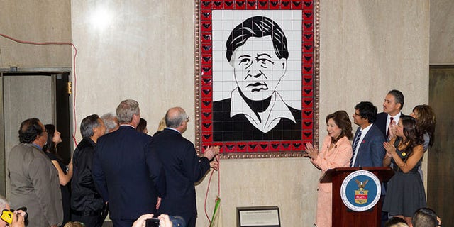 26 March 2012 - Washington, DC - Secretary of Labor Hilda L. Solis hosted the Induction of the Farm Worker Movement into the Labor Hall of Honor in the Great Hall and then proceeded to name and unveil the Cesar E. Chavez Memorial Auditorium. Family members from the Chavez family were on hand as well as Secretary of the Interior Ken Salazar and Secretary of Agriculture Tom Vilsack.