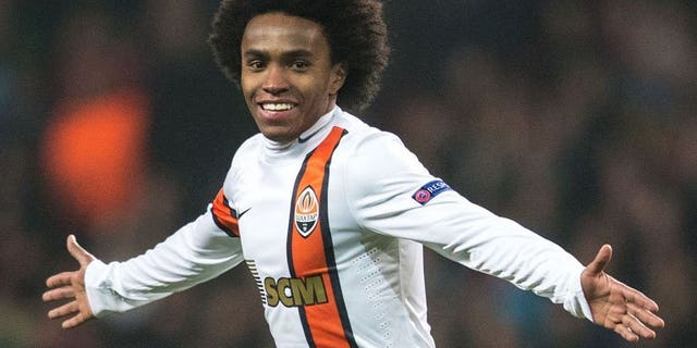 Brazilian midfielder Willian, then of Shakhtar Donetsk, pictured during a Champions League Group E clash against FC Nordsjaelland in Copenhagen, Denmark, on November 20, 2012. Tottenham manager Andre Villas-Boas on Wednesday confirmed that the Premier League side were in talks with Russian club Anzhi Makhachkala over the signing of attacking midfielder Willian.