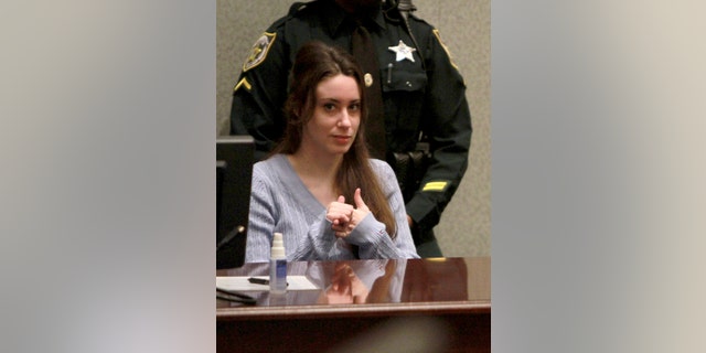 Casey Anthony sits in the courtroom before a sentencing hearing in Orlando, Florida, Thursday, July 7, 2011. Anthony was acquitted of killing her daughter, Caylee, and will be released from jail July 17, 2011.