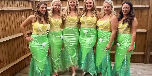 The bridesmaids took a little nautical inspriation for their looks.