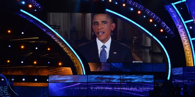 U.S. President Barack Obama before the start of the Latin GRAMMY Awards in Las Vegas, Nevada.