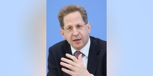 FILE - In this June 11, 2013 file picture he head of Germany’s domestic intelligence agency Hans-Georg Maassen. attends a news conference in Berlin. Maassen says authorities now know of 550 people from the country who have traveled to Syria and Iraq to join extremist groups, and about 60 of them have died. The number given by Hans-Georg Maassen in an interview with Sunday’s Nov. 23, 2014 Welt am Sonntag newspaper is up from the figure of 450 authorities previously used. (AP Photo/dpa, Stephanie Pilick,file)