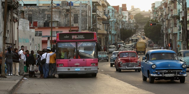Cuban commuters during the rush home in the Vedado district January 26, 2015 in Havana, Cuba.