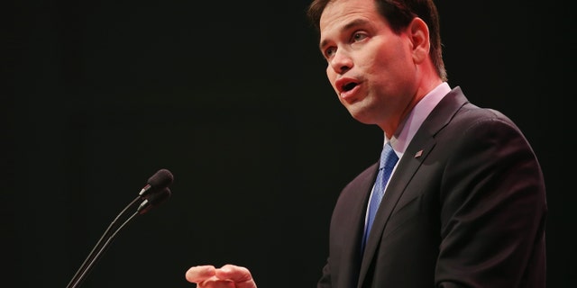 WAUKEE, IA - APRIL 25: Senator Marco Rubio (R-FL) speaks to guests gathered at the Point of Grace Church for the Iowa Faith and Freedom Coalition 2015 Spring Kickoff on April 25, 2015 in Waukee, Iowa. The Iowa Faith & Freedom Coalition, a conservative Christian organization, hosted 9 potential contenders for the 2016 Republican presidential nominations at the event. (Photo by Scott Olson/Getty Images)
