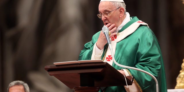 VATICAN CITY, VATICAN - FEBRUARY 23: Pope Francis attends a mass with newly appointed cardinals at St Peter's Basilica on February 23, 2014 in Vatican City, Vatican. Pope Francis presided over Mass in Saint Peter's Basilica on Sunday, one day after 19 bishops were added to the college of cardinals. (Photo by Franco Origlia/Getty Images)
