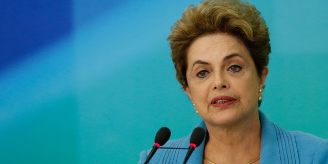 BRASILIA, BRAZIL - APRIL 18: President of Brazil Dilma Rousseff speaks at a press conference April 18, 2016 in Brasilia, Brazil. The lower house of Congress voted for a motion to impeach Rousseff and the process now moves to the Senate for a vote. (Photo by Igo Estrela/Getty Images)