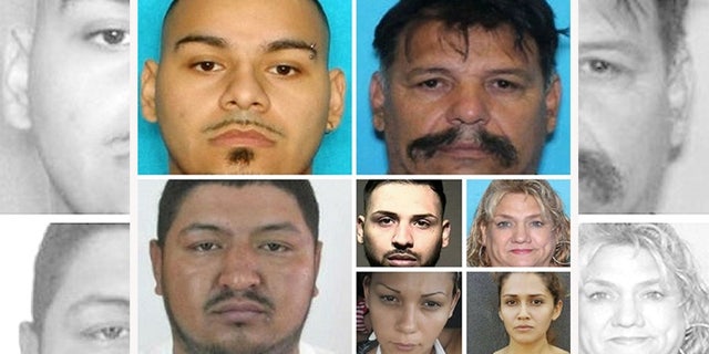 (From left to right) William Alberto Lopez, Raul Moreno-Reyna, Juan Carlos Contreras-Cervantes, Walter Lopez, Melisa Bazan Dominguez, Andalit Durate, Claudia Jackely Soriano-Hernandez and Israel Juarez Sifuentes (not pictured) were wanted by the FBI for sex and drug trafficking.