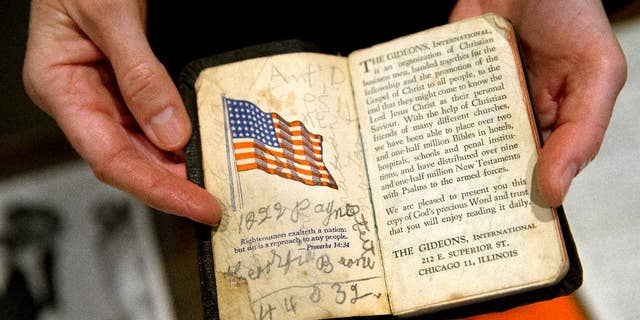 A personal Bible that Rosa Parks carried is shown to members of the media during a media preview of the Rosa Parks archive at the Library of Congress, Madison Building, in Washington, Thursday, Jan. 29, 2015.