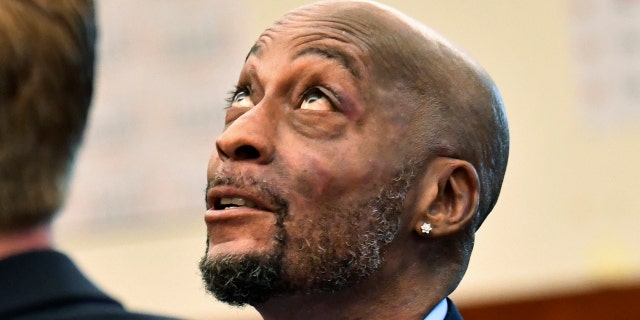 In this July, 9, 2018, file photo, plaintiff DeWayne Johnson looks up during a brief break as the Monsanto trial in San Francisco.