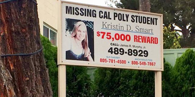 A sign outside the James R. Murphy, Jr. law office in Arroyo Grande, Calif., offers a reward for information in the 1996 disappearance of Kristin Smart, Wednesday, Sept. 7, 2016.