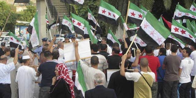 July 3, 2012: This citizen journalist image provided by Shaam News Network purports to show a protest against violence by the Syrian government, in a suburb of Damascus, Syria.