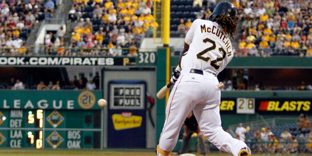 Andrew McCutchen #22 of the Pittsburgh Pirates hits an RBI double in the fifth inning against the Houston Astros during the game on July 2, 2012 at PNC Park in Pittsburgh, Pennsylvania. (Photo by Justin K. Aller/Getty Images)