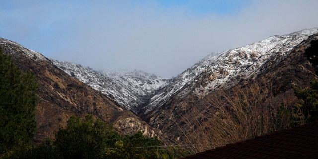 San Gabriel Mountains above Ocean View Boulevard in La Canada Flintridge, California.