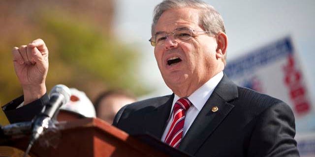 Sen. Robert Menendez (D-NJ) speaks to a group of labor unions during a rally last year in North Bergen, New Jersey.