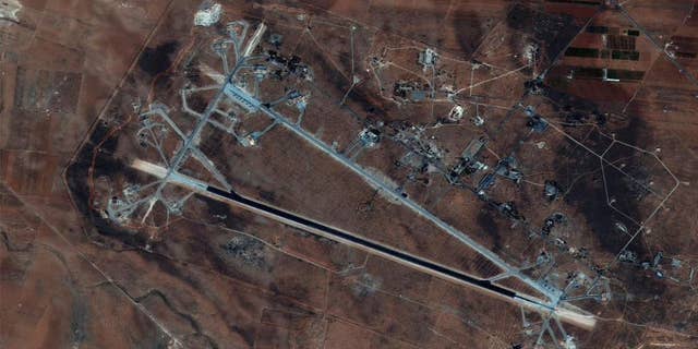 A satellite image of the Shayrat air base in Syria where the Pentagon is seeing renewed "activity."
