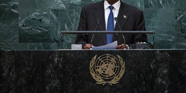 South Sudan's Vice President Taban Deng Gai addresses the 71st session of the United Nations General Assembly, at U.N. headquarters, Friday, Sept. 23, 2016. (AP Photo/Craig Ruttle)