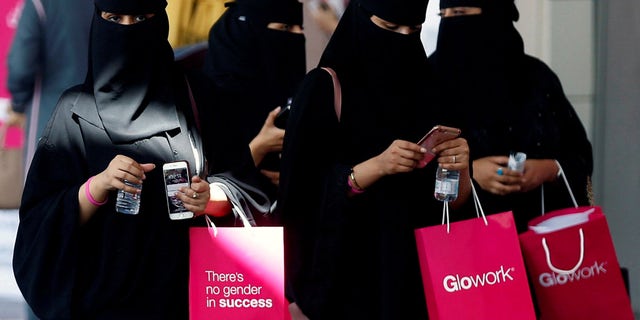 Saudi women take part in Glowork exhibition in Riyadh.