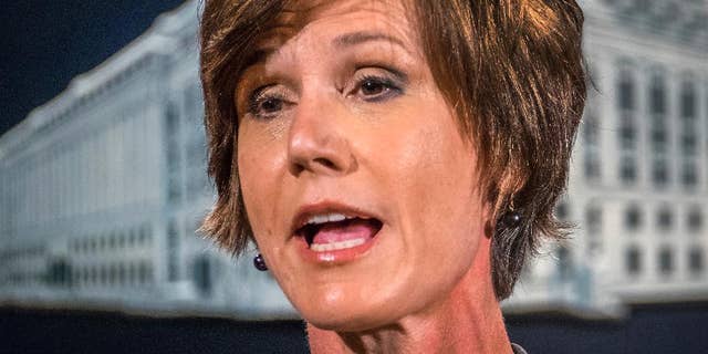 Then-Deputy Attorney General Sally Yates speaking at the Justice Department in 2016.