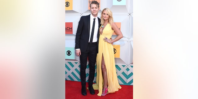 Anderson East, left, and Miranda Lambert arrive at the 51st annual Academy of Country Music Awards at the MGM Grand Garden Arena on Sunday, April 3, 2016, in Las Vegas.