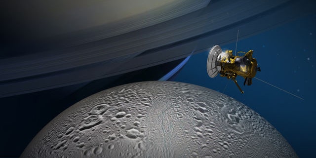 NASA's Cassini spacecraft will get its best-ever look at the northernmost reaches of the Saturnian moon Enceladus on Oct. 14. (NASA/JPL-Caltech)