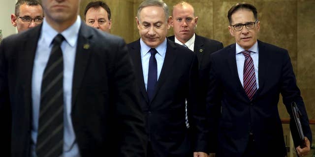 Israeli Prime Minister Benjamin Netanyahu, center, on Sunday.