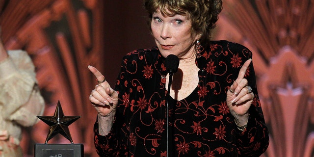 Actress Shirley MacLaine gestures as she speaks at the TV Land cable channel taping of the AFI Life Achievement Award, honoring MacLaine, in Los Angeles June 7, 2012.