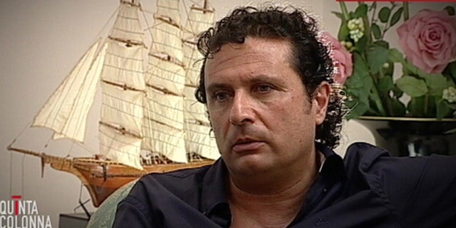 In this frame grab taken from video and released by Italian media conglomerate Mediaset on Tuesday, July 10, 2012, Francesco Schettino is seen during an exclusive interview to the "Quinta Colonna" programme that was broadcast, Tuesday, July 10, 2012 on Mediaset Channel 5.