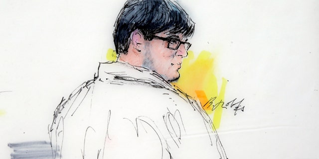 FILE - In this Dec. 21, 2015, courtroom sketch, Enrique Marquez Jr. appears in federal court in Riverside, Calif. Marquez, a friend of one of the shooters in the San Bernardino massacre that killed 14 people, was indicted Wednesday, Dec. 30, on five charges that include conspiring in a pair of previous planned attacks and making false statements when he bought the guns used in this month's shootings, authorities said. (Bill Robles via AP, File)