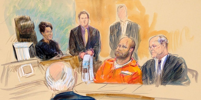 Oct. 1, 2014: This courtroom artist rendering shows U.S. Magistrate Judge Deborah Robinson, left, presiding during Omar J. Gonzalez, accused of jumping a fence at the White House.