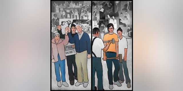 Maine Gov. Paul LePage is removing a 36-foot mural that includes images of worker strikes from the Labor Department's lobby. (Courtesy: Artist Judy Taylor)