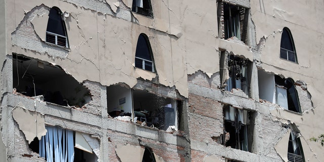 Remains of a damaged building stands after an earthquake in Mexico City, Tuesday, Sept. 19, 2017.