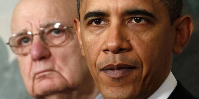 In this January 21, 2010 file photo, President Obama speaks about financial reform after his meeting with Presidential Economic Recovery Advisory Board Chair Paul Volcker at the White House. (Reuters)