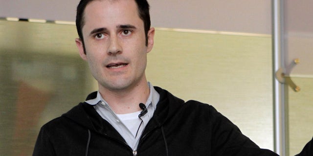 FILE - In this Sept. 14, 2010 file photo, then Twitter CEO Evan Williams speaks at the company's headquarters in San Francisco. In an interview with The New York Times, the co-founder of Twitter says he's sorry if the popular social media platform helped put Donald Trump in the White House, as the president has suggested. The 45-year-old Silicon Valley entrepreneur also said the internet is obviously broken because it rewards extremes. (AP Photo/Marcio Jose Sanchez, File)