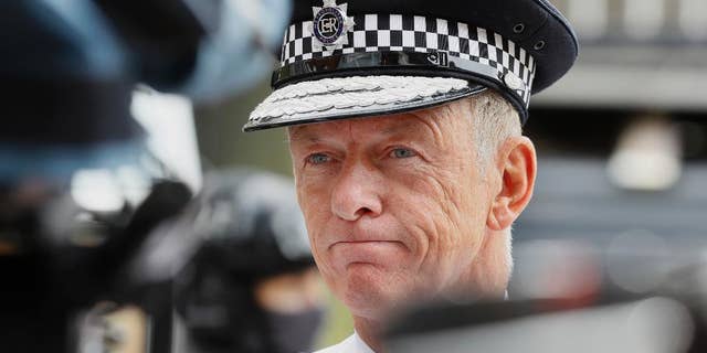 FILE - In this Wednesday, Aug. 3, 2016 file photo, Metropolitan Police chief Bernard Hogan-Howe is interviewed during a media opportunity in London. London’s police chief says he doesn't think Britain's exit from the European Union will hurt international cooperation against crime and terrorism. Hogan-Howe told journalists on Wednesday, Jan. 18, 2017 that Britain should be able to retain some form of association with the EU police organization, Europol, and "maintain similar arrangements" to the current EU-wide extradition warrant. (AP Photo/Kirsty Wigglesworth, File)