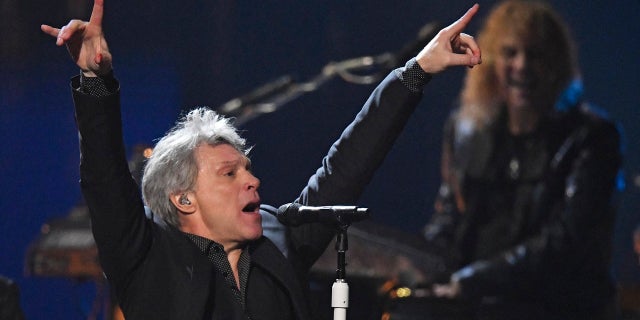 Jon Bon Jovi performs during the Rock and Roll Hall of Fame induction ceremony, Saturday, April 14, 2018, in Cleveland.