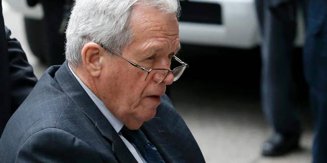 Former House Speaker Dennis Hastert departs the federal courthouse Wednesday, April 27, 2016, in Chicago, after his sentencing on federal banking charges which he pled guilty to last year. Hastert was sentenced to more than a year in prison in the hush-money case that included accusations he sexually abused teenagers while coaching high school wrestling. (AP Photo/Charles Rex Arbogast)