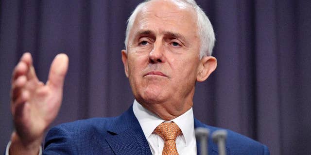 Australian Prime Minister Malcolm Turnbull comments on a deal with the United States accepting refugees from Australia at Parliament House in Canberra, Monday, Jan. 30, 2017. Turnbull said U.S. President Donald Trump had agreed to keep an Obama administration promise to resettle refugees languishing in Pacific island camps despite the U.S. toughening its stance on Muslim immigration. (Mick Tsikas/AAP Image via AP)
