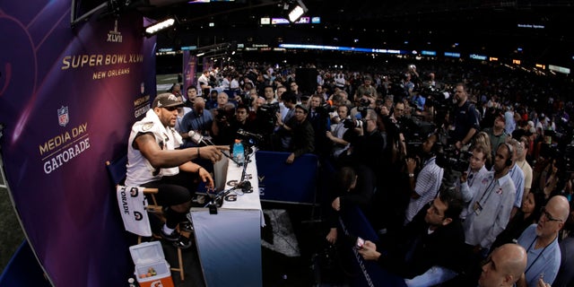Baltimore Ravens linebacker Ray Lewis speaks during media day for the NFL Super Bowl XLVII football game Tuesday, Jan. 29, 2013, in New Orleans. (AP Photo/Charlie Riedel)