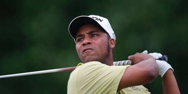 FILE - In this May 2, 2016, file photo, Harold Varner III tees off the 18th hole during the final round of the PGA Zurich Classic golf tournament at TPC Louisiana in Avondale, La. Varner held on to win the Australian PGA Championship in Gold Coast, Australia, on Sunday, Dec.4, 2016 by two shots after a roller-coaster last round of 65 that included seven birdies and two bogeys in an entertaining nine-hole stretch at Royal Pines. (AP Photo/Gerald Herbert, File)