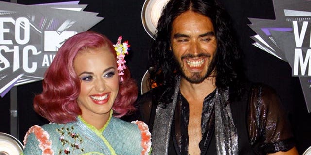 Katy Perry and Russell Brand arrive with at the 2011 MTV Video Music Awards at Nokia Theatre L.A. LIVE on August 28, 2011 in Los Angeles, California. X17online.com