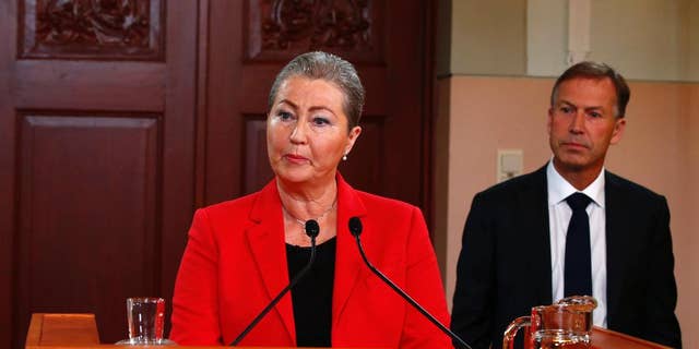 Kaci Kullmann Five, the new head of the Norwegian Nobel Peace Prize Committee, announces the winner of 2015 Nobel peace prize during a press conference in Oslo, Norway, Friday Oct. 9, 2015. The Norwegian Nobel Committee announced Friday that the 2015 Nobel Peace Prize was awarded to the Tunisian National Dialogue Quartet.