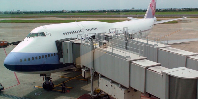 Taipei, Taiwan - June 29, 2016: Scenery Of China Airline Double Deck Passenger Airplane Parked At Loading Gate Of Taoyuan International Airport Taipei Taiwan In East Asia