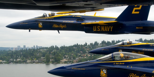Aug. 5, 2011:The U.S. Navy flight demonstration squadron, the Blue Angels, fly in the delta formation during the 62nd annual Seattle Seafair Fleet Week.