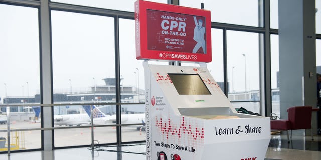 CHICAGO, IL - FEBRUARY 24:  The Hands-Only CPR Training Kiosk provided by the American Heart Association and Anthem Foundation debuts at O'Hare International Airport's Terminal 2 on February 24, 2016 in Chicago, Illinois. (Photo by Brian Kersey/Getty Images for The American Heart Association)